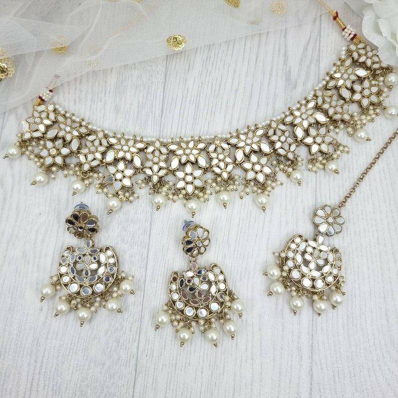 Zara Mirror Necklace Set - Golden - Fancy Fab Jewels