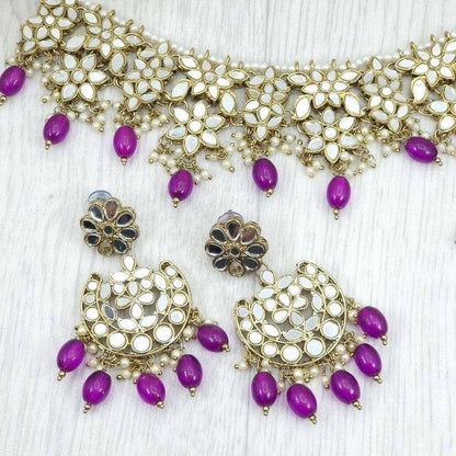 Zara Mirror Necklace Set - Purple - Fancy Fab Jewels