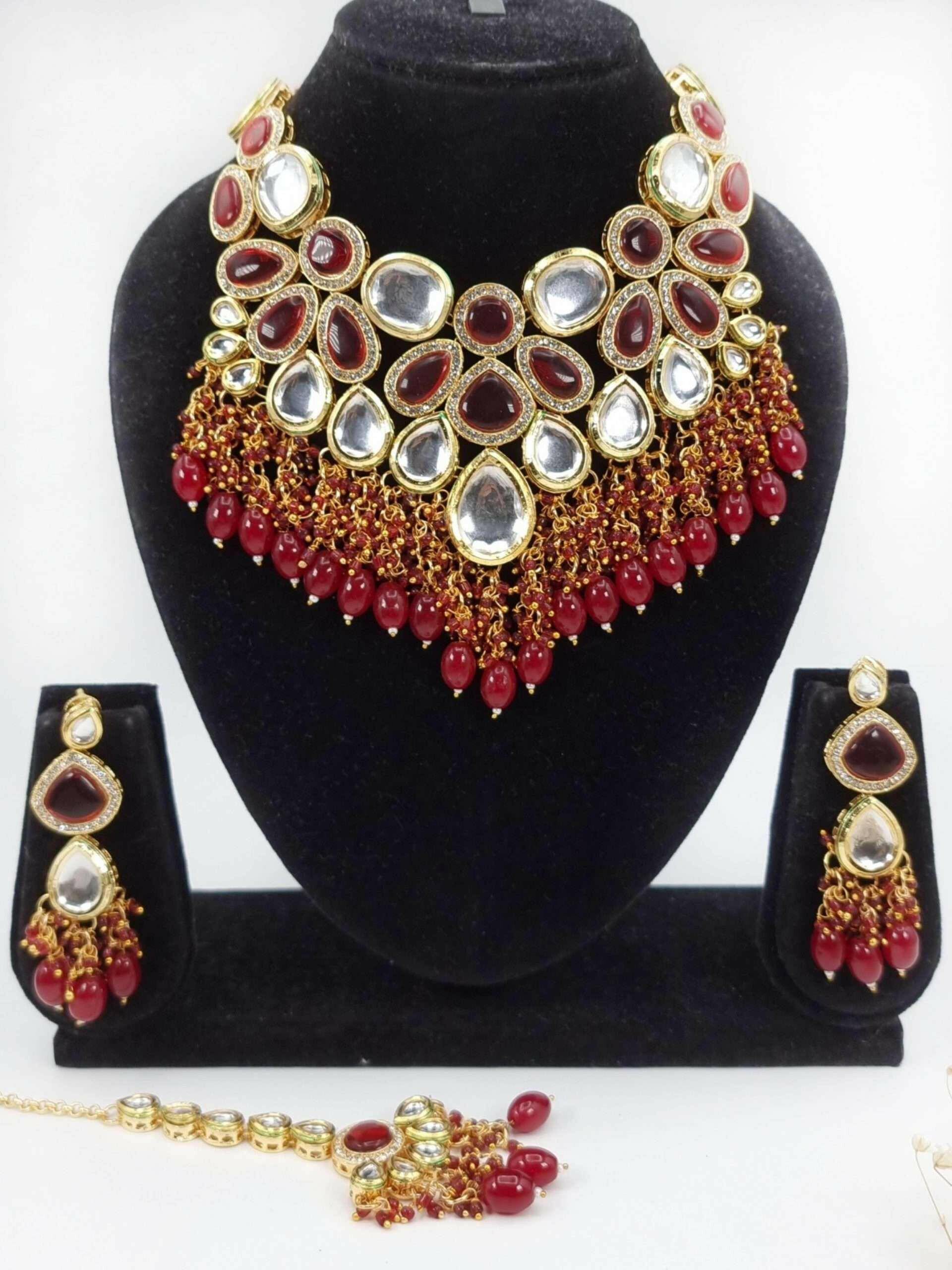 Zebunnisa Kundan Set Deep Red - Fancy Fab Jewels