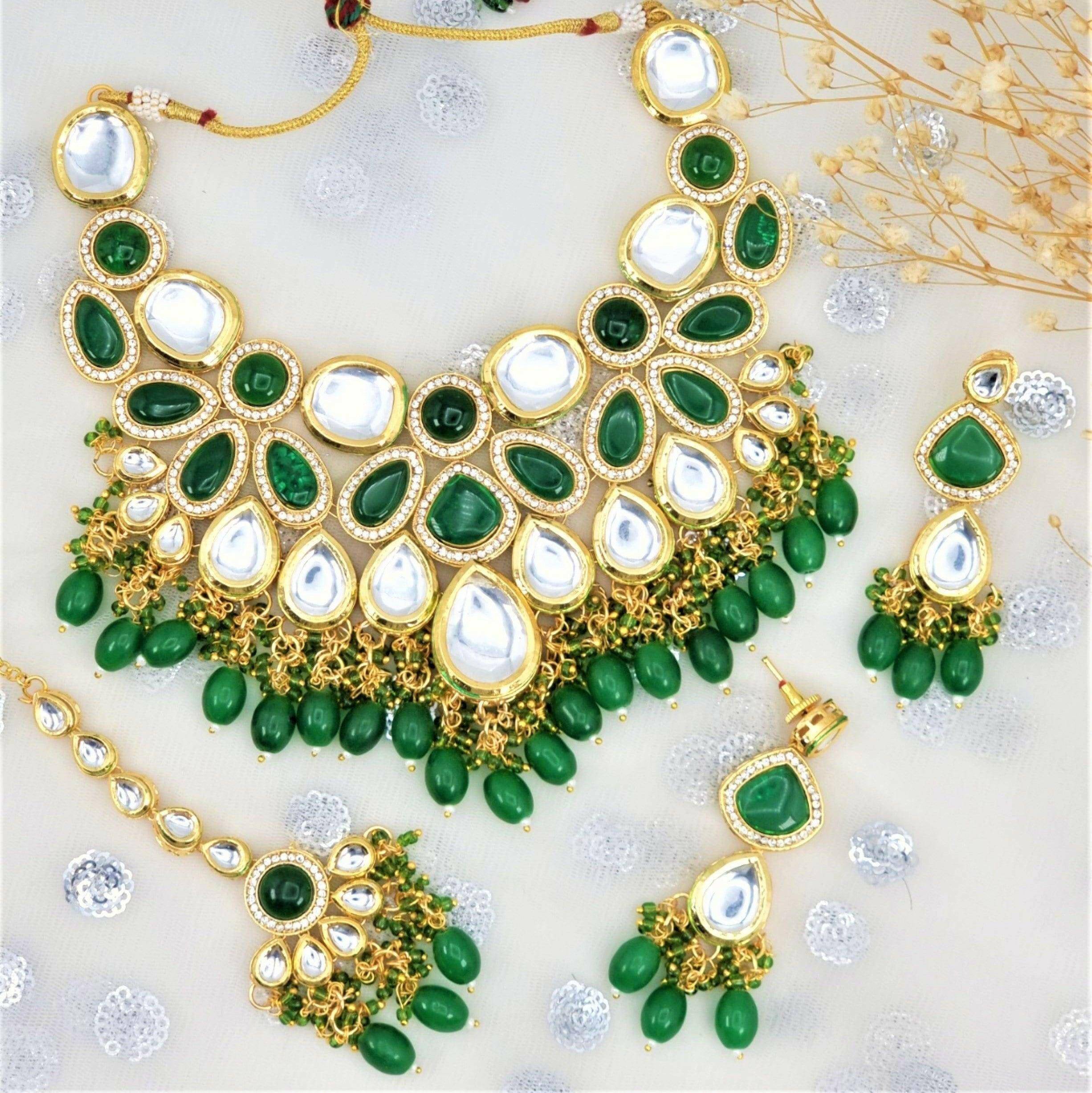 Zebunnisa Kundan Set Emerald Green - Fancy Fab Jewels