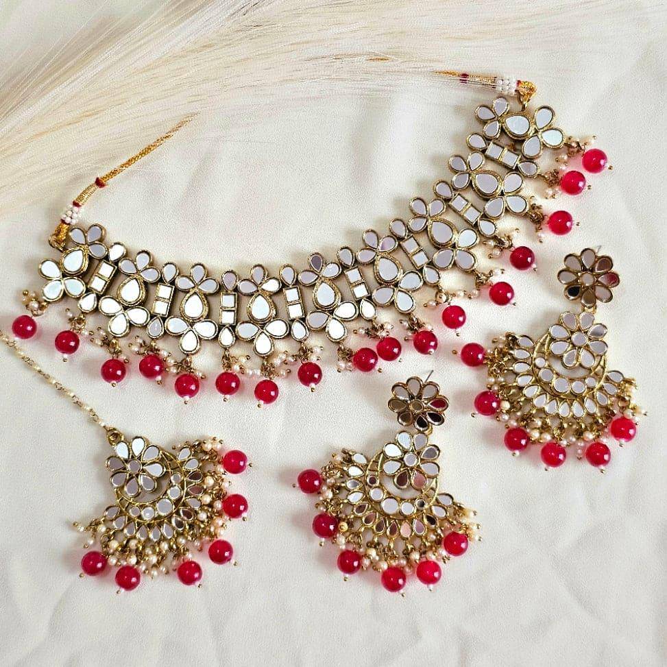 Kiara Mirror Necklace Set - Fancy Fab Jewels