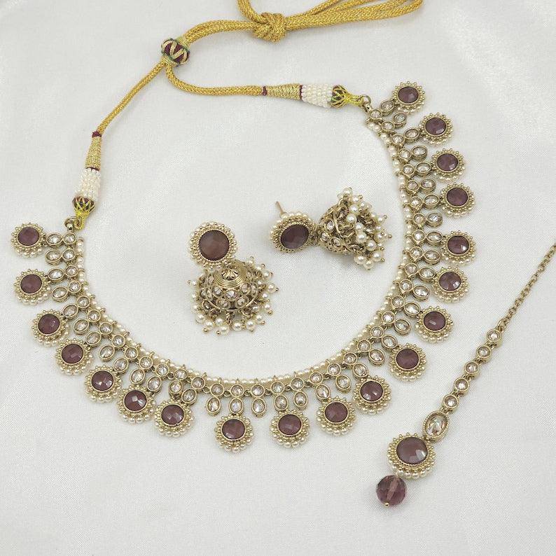 Zia Polki Necklace Set - In Six Colours - Fancy Fab Jewels