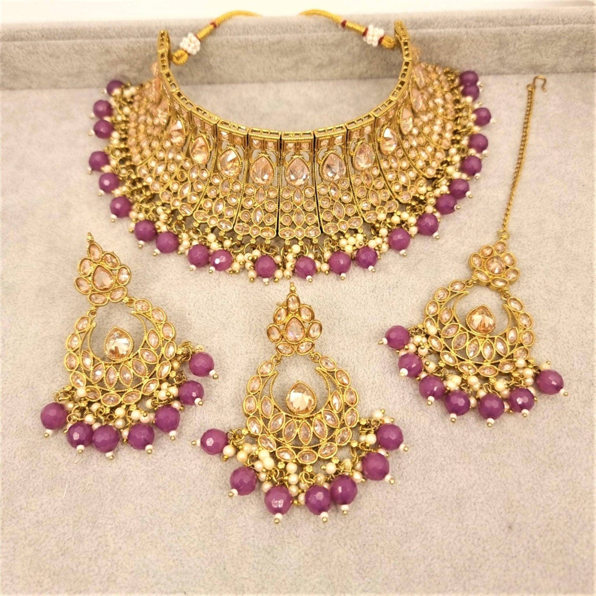 Abha- Antique gold choker necklace - mauve - Fancy Fab Jewels