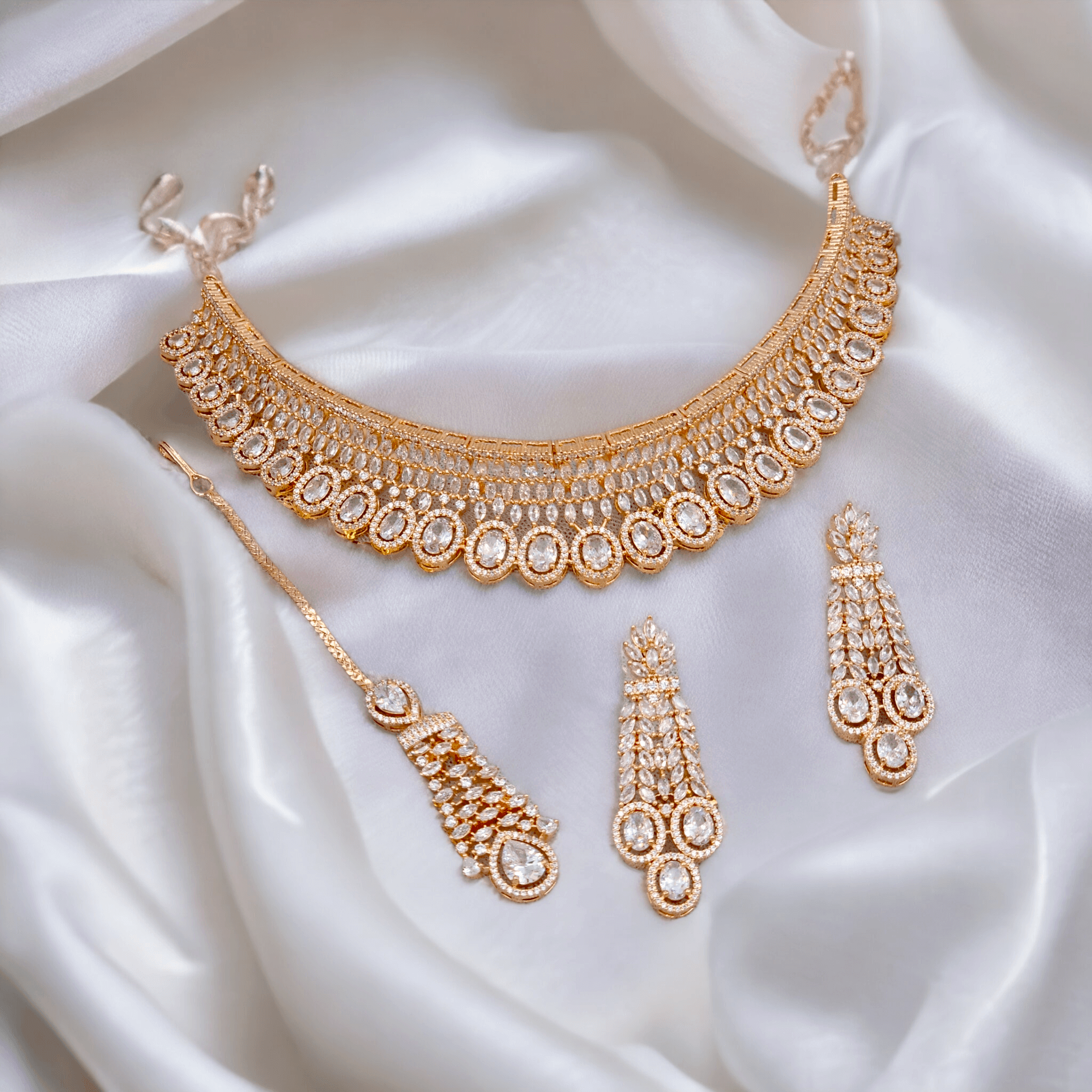 Alishba Rose Gold AD CZ Choker Necklace set - Fancy Fab Jewels