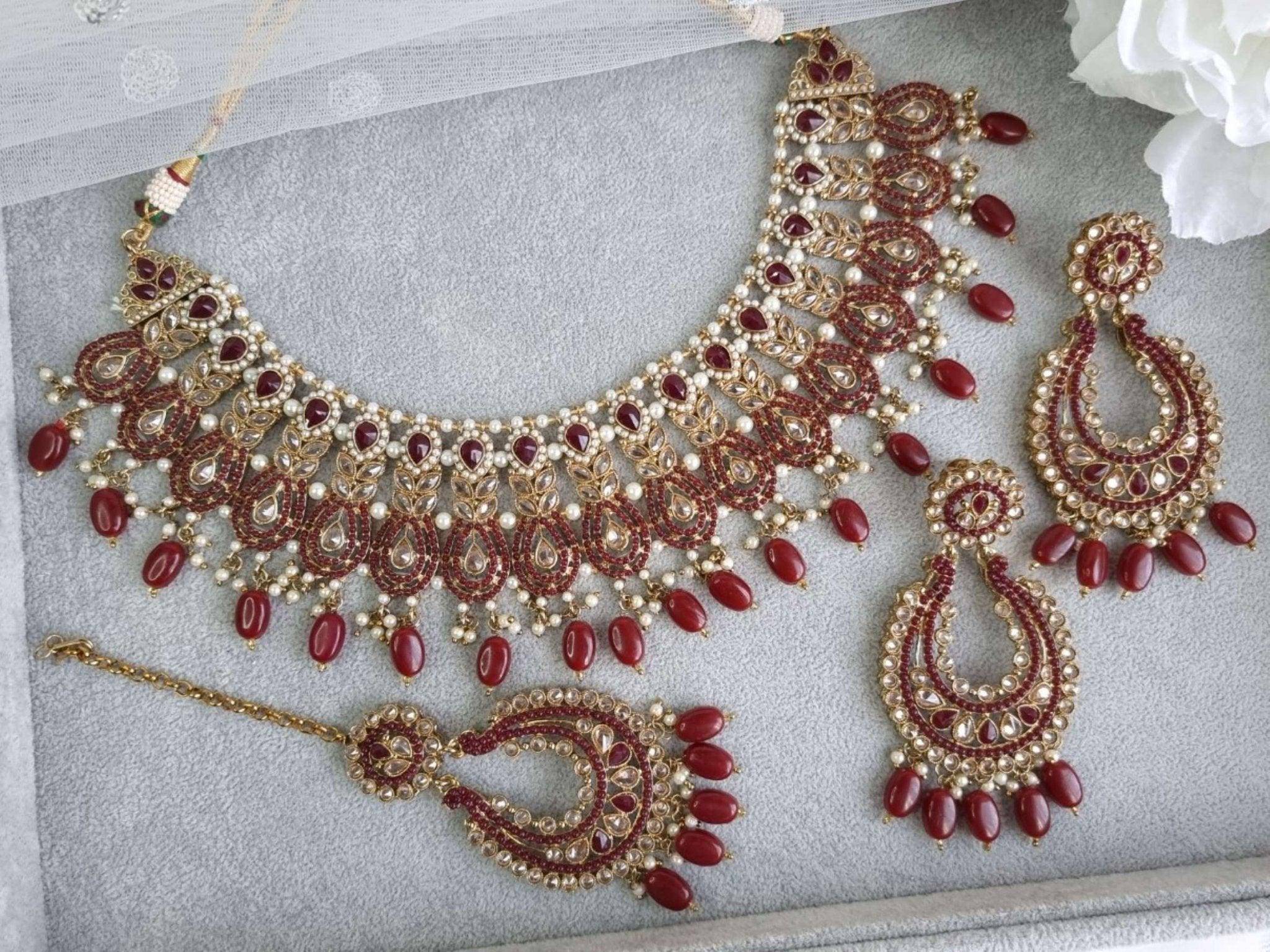 Raina Maroon Polki Bridal Choker Set - Fancy Fab Jewels