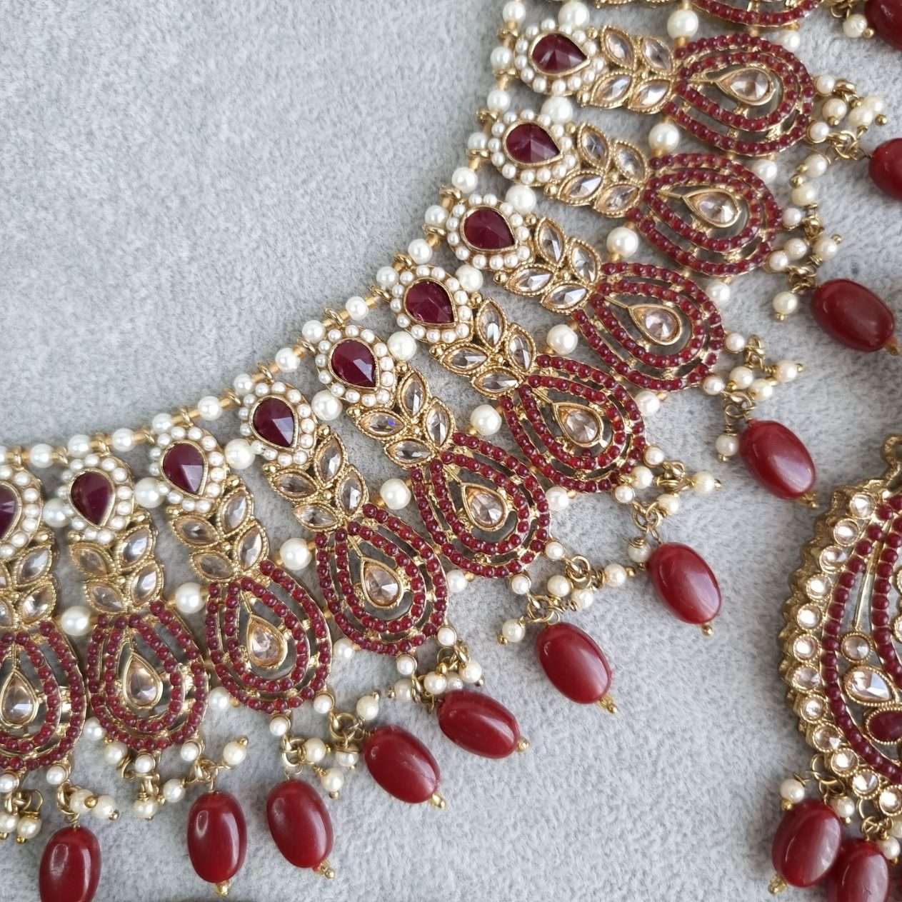 Raina Maroon Polki Bridal Choker Set - Fancy Fab Jewels