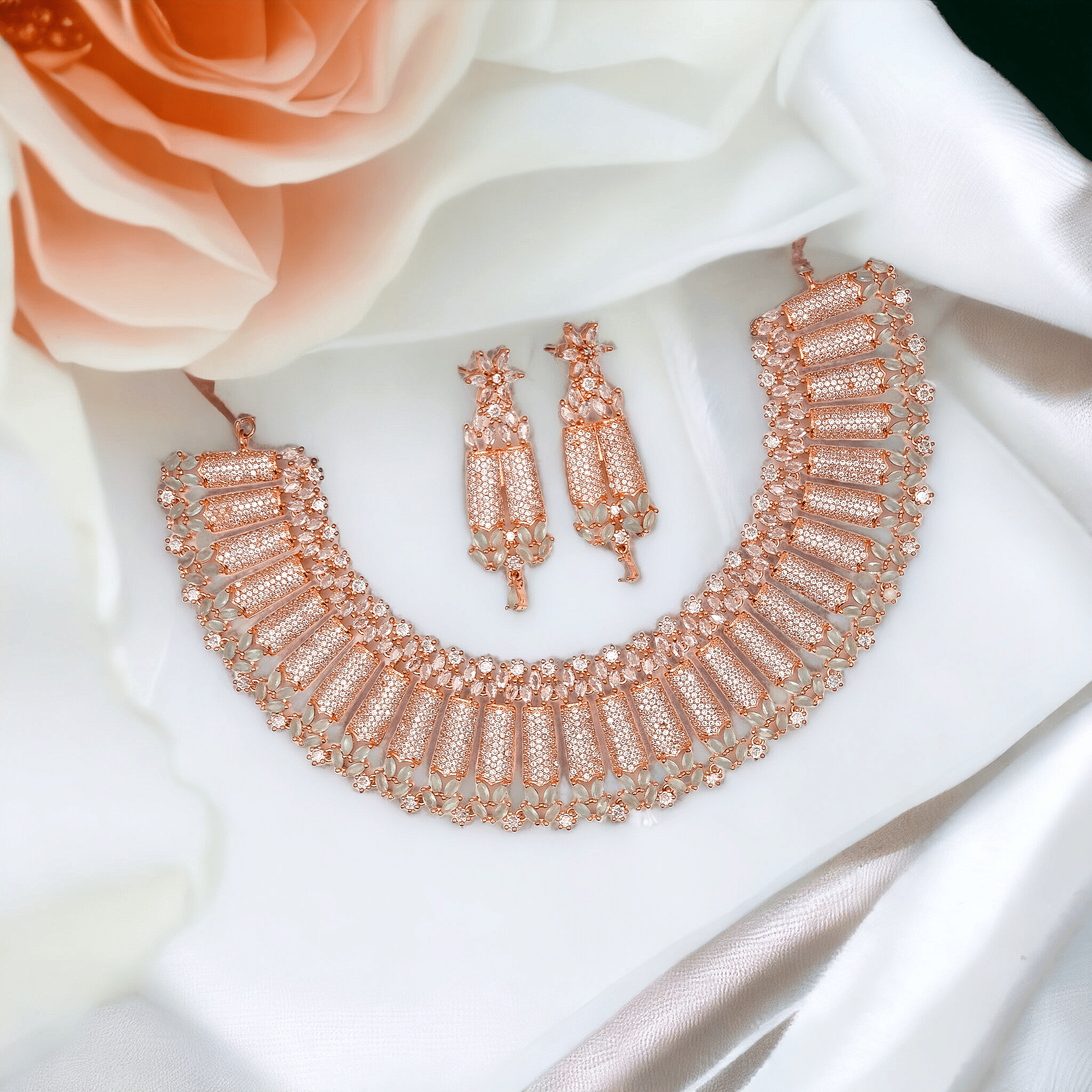 Rose Gold Mint CZ Choker Necklace set - Fancy Fab Jewels