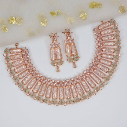 Rose Gold Mint CZ Choker Necklace set - Fancy Fab Jewels