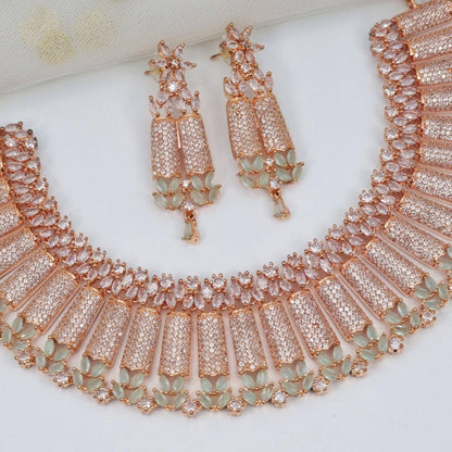 Rose Gold Mint CZ Choker Necklace set - Fancy Fab Jewels