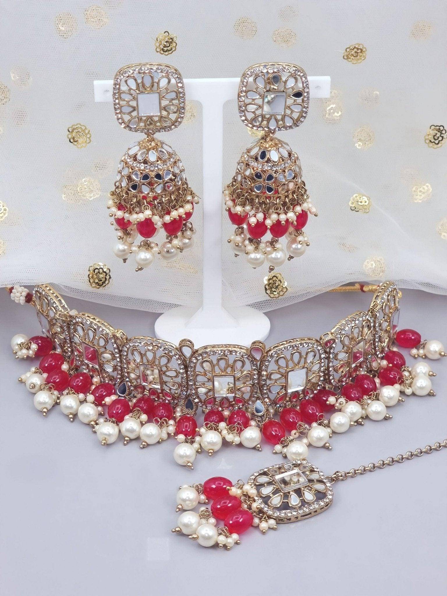 MAYA - Beautiful Antique Gold Mirrored Bridal Necklace Set - Fancy Fab Jewels