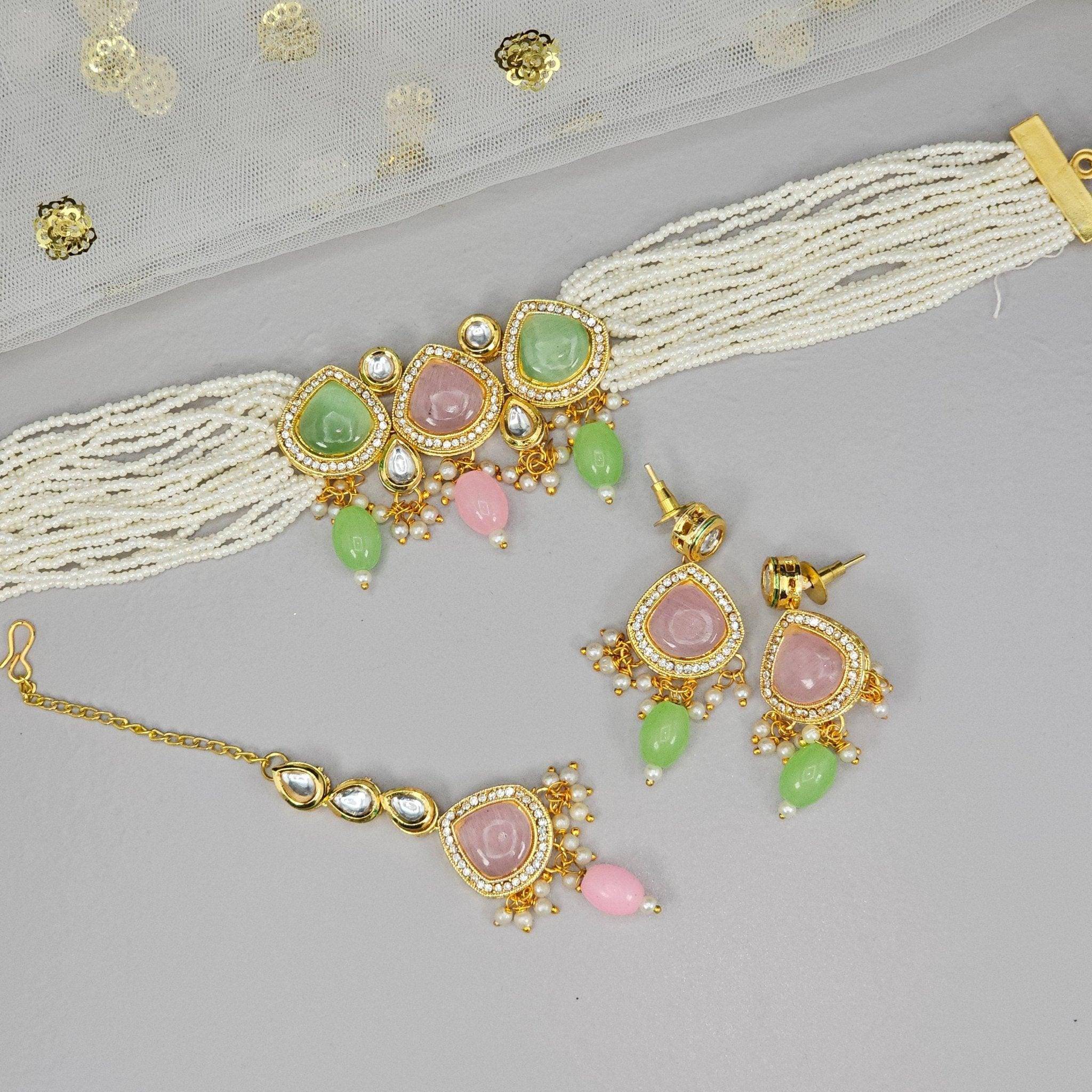 Anmol Kundan Choker Set - Elegant Handcrafted Jewelry for Any Occasion - Fancy Fab Jewels