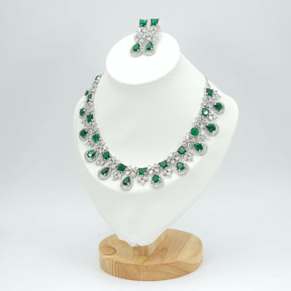 Stunning Amal American Diamond Necklace Set - Silver CZ Gems for a Glamorous Look - Fancy Fab Jewels