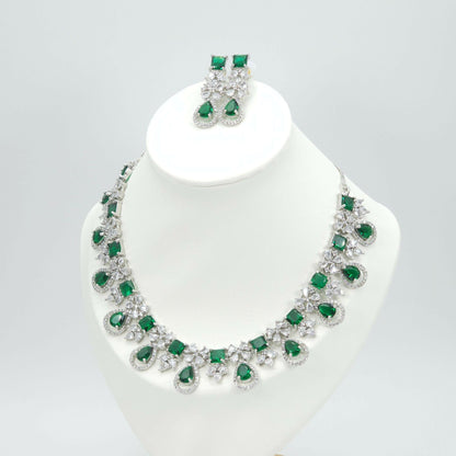 Stunning Amal American Diamond Necklace Set - Silver CZ Gems for a Glamorous Look - Fancy Fab Jewels