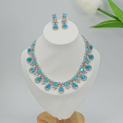 Stunning Amal American Diamond Necklace Set - Silver CZ Gems for a Glamorous Look - Fancy Fab Jewels