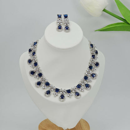 Stunning Amal American Diamond Necklace Set - Silver CZ Gems for a Glamorous Look - Fancy Fab Jewels