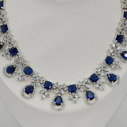 Stunning Amal American Diamond Necklace Set - Silver CZ Gems for a Glamorous Look - Fancy Fab Jewels