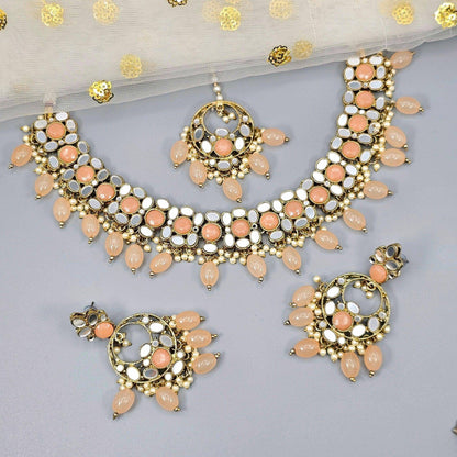 Olivia - Antique Gold Mirrored Necklace Set - Fancy Fab Jewels