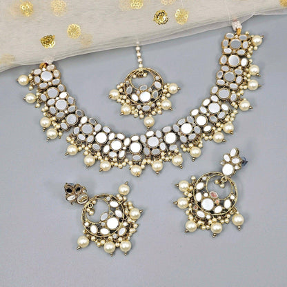 Olivia - Antique Gold Mirrored Necklace Set - Fancy Fab Jewels