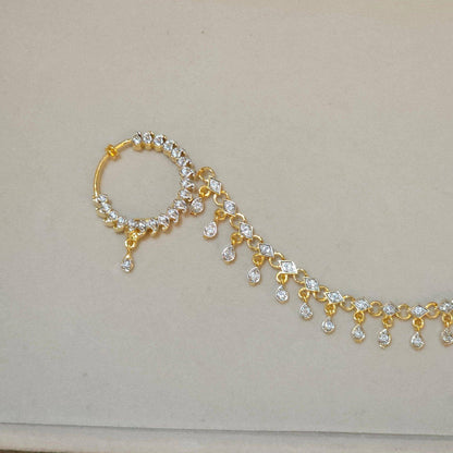 2cm American diamond nose ring with chain - gold - Fancy Fab Jewels