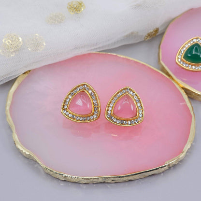 Gold Plated Colored Stones Stud Earrings - Fancy Fab Jewels