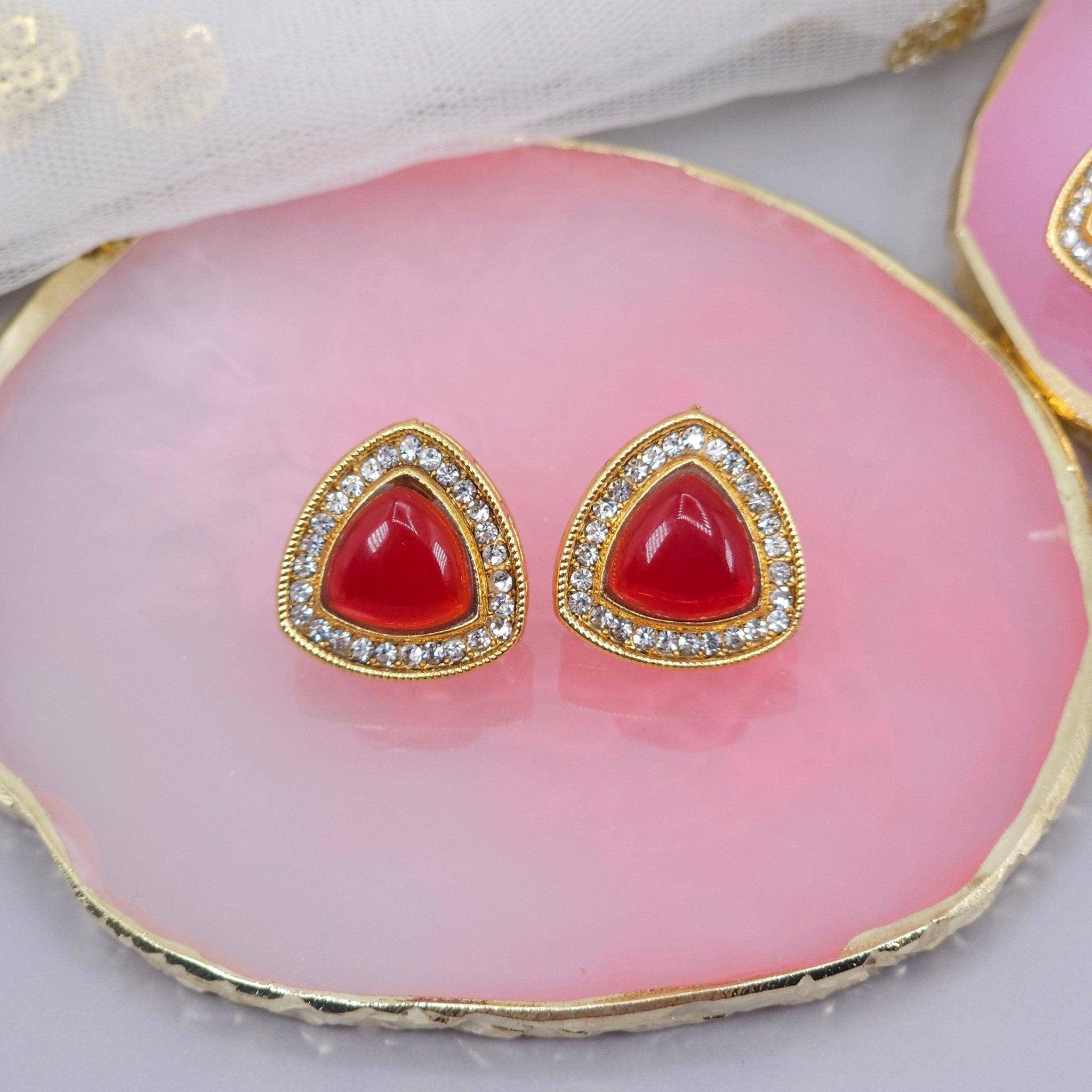 Gold Plated Colored Stones Stud Earrings - Fancy Fab Jewels