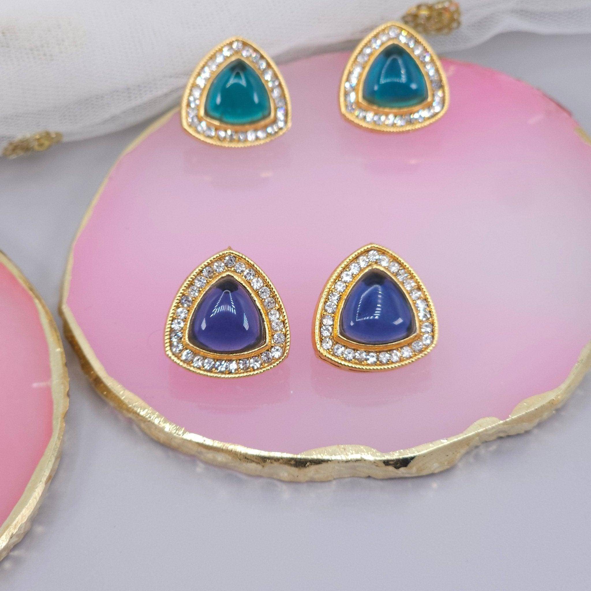 Gold Plated Colored Stones Stud Earrings - Fancy Fab Jewels