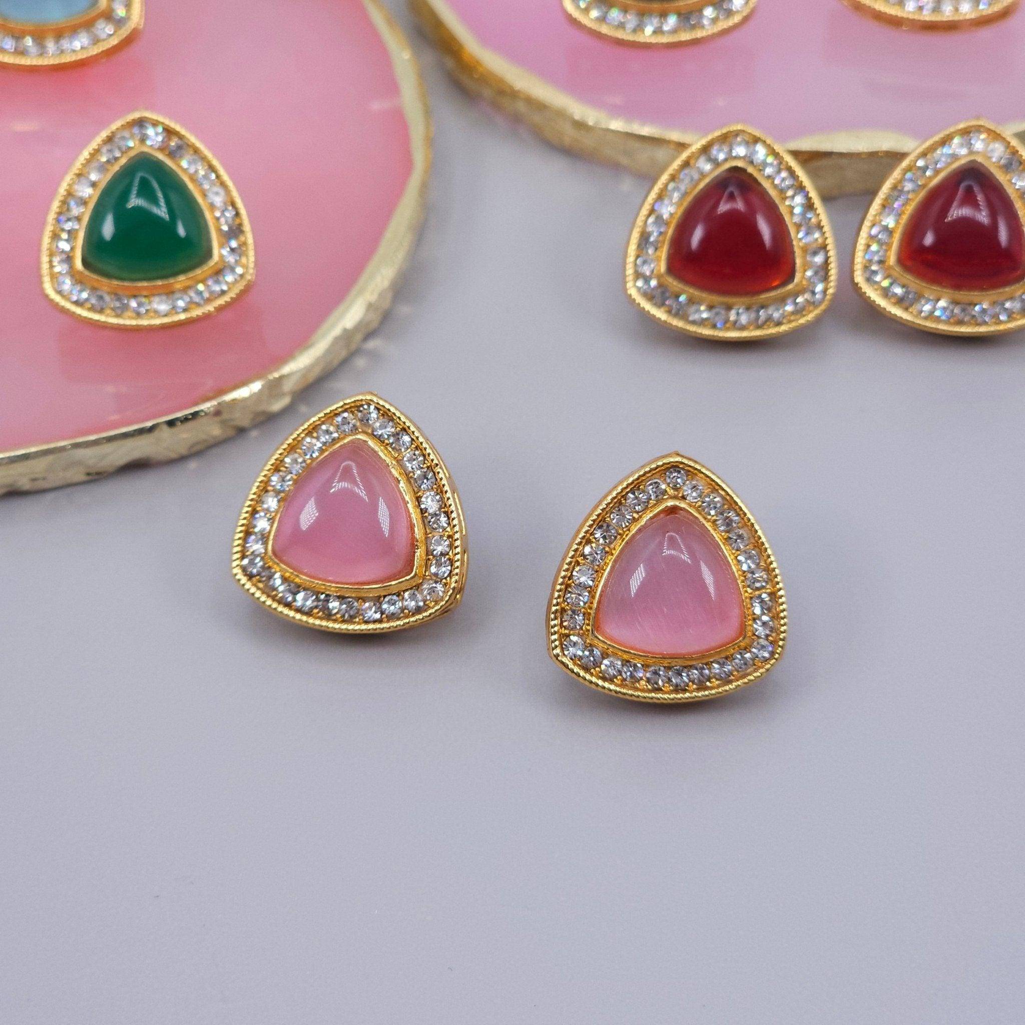 Gold Plated Colored Stones Stud Earrings - Fancy Fab Jewels