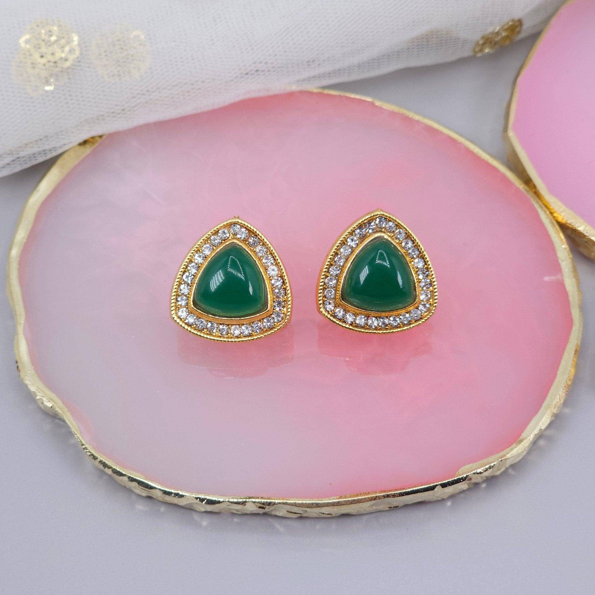 Gold Plated Colored Stones Stud Earrings - Fancy Fab Jewels