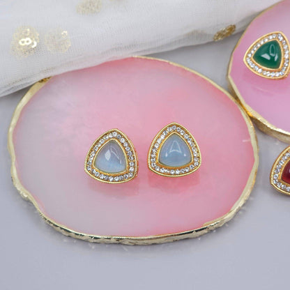 Gold Plated Colored Stones Stud Earrings - Fancy Fab Jewels