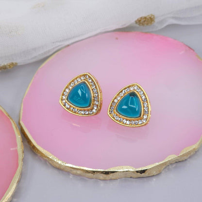 Gold Plated Colored Stones Stud Earrings - Fancy Fab Jewels