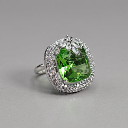 fancy fab Jewels Ring Crystal Green Zia Silver Zirconia Ring