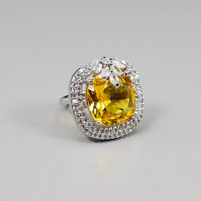 fancy fab Jewels Ring Crystal Yellow Zia Silver Zirconia Ring