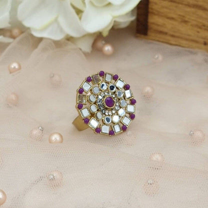 Antique Gold Mirrored Statement Ring Purple - Fancy Fab Jewels