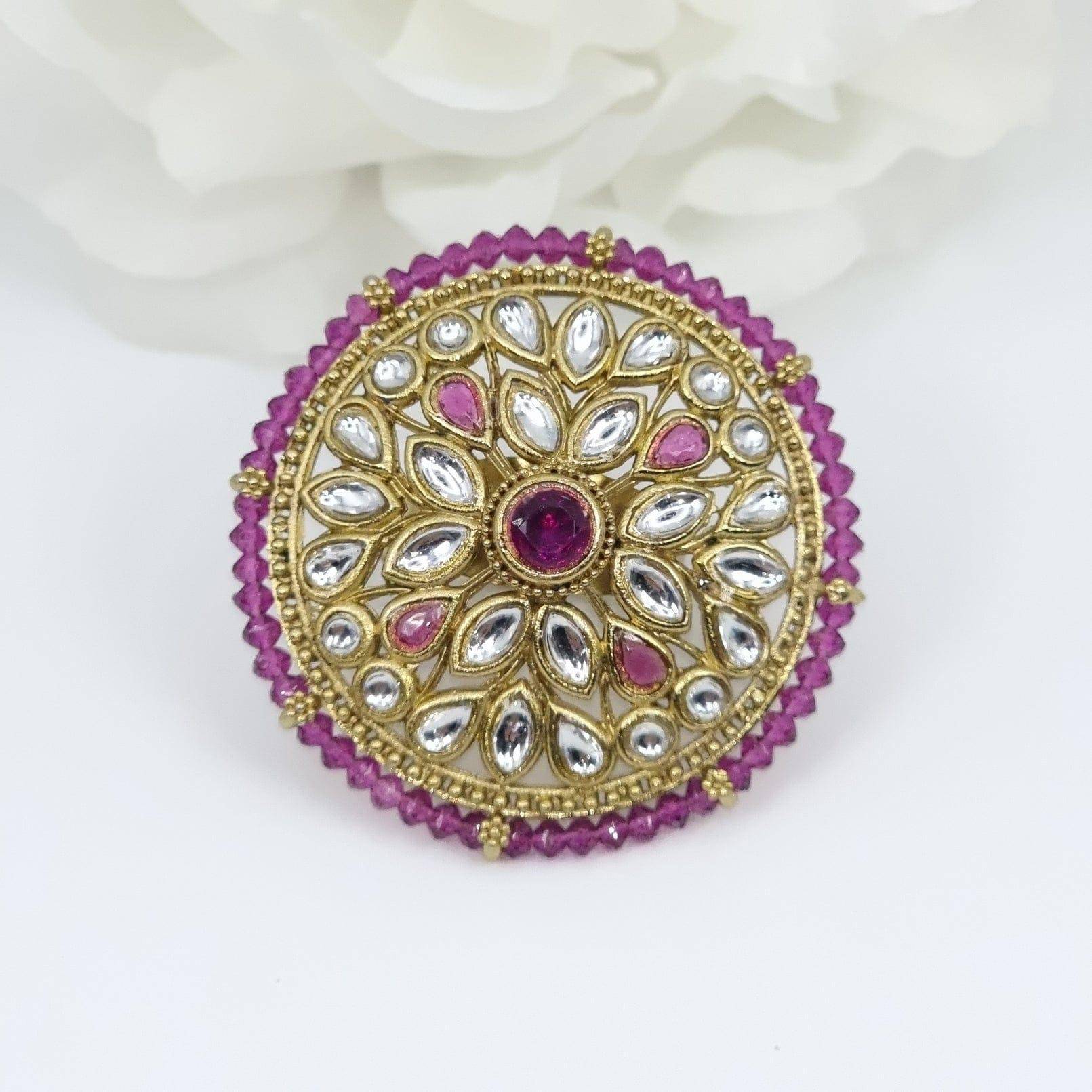 Kundan Mandala Statement Ring - Purple - Fancy Fab Jewels