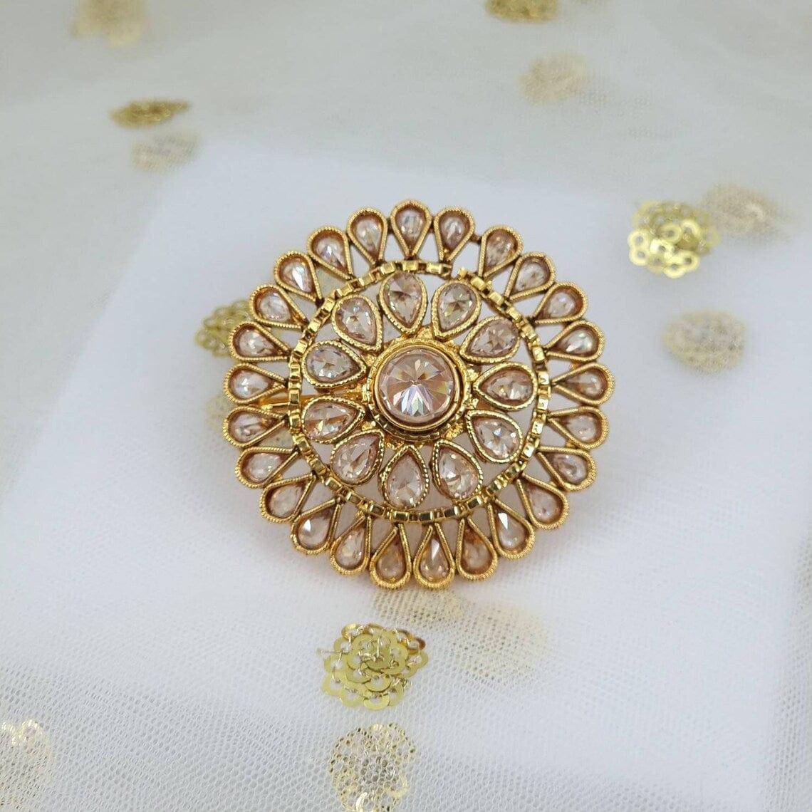 Luna Polki Mandala Statement Ring - Golden - Fancy Fab Jewels