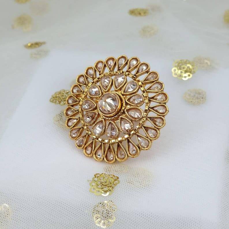 Luna Polki Mandala Statement Ring - Golden - Fancy Fab Jewels