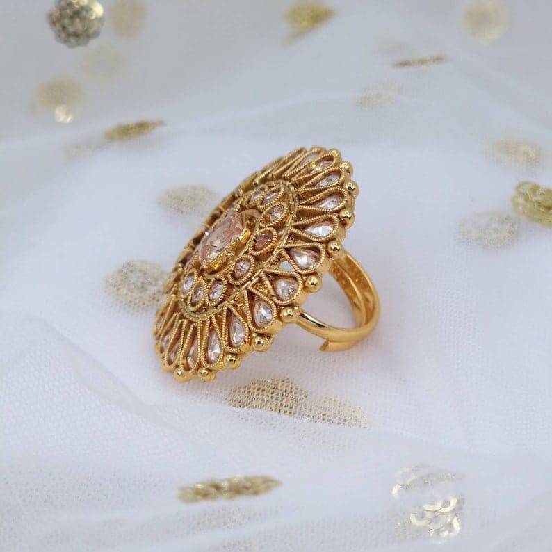 Mia Polki Mandala Statement Ring - Golden - Fancy Fab Jewels