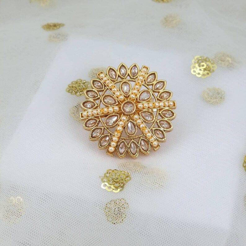 Polki Pearl Mandala Statement Ring - Golden - Fancy Fab Jewels