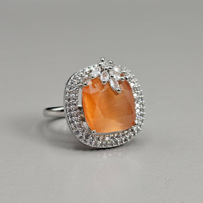 fancy fab Jewels Ring Peach Zia Silver Zirconia Ring