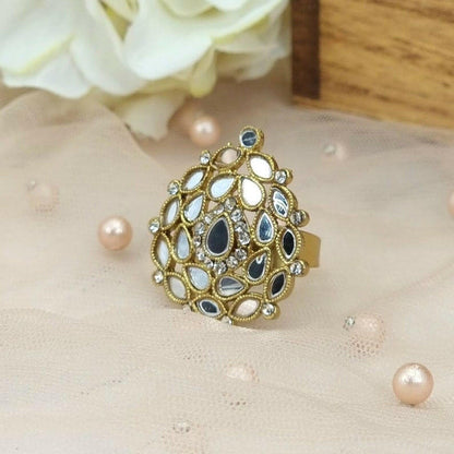 fancy fab Jewels Ring Tear Drop Antique Gold Mirrored Statement Ring