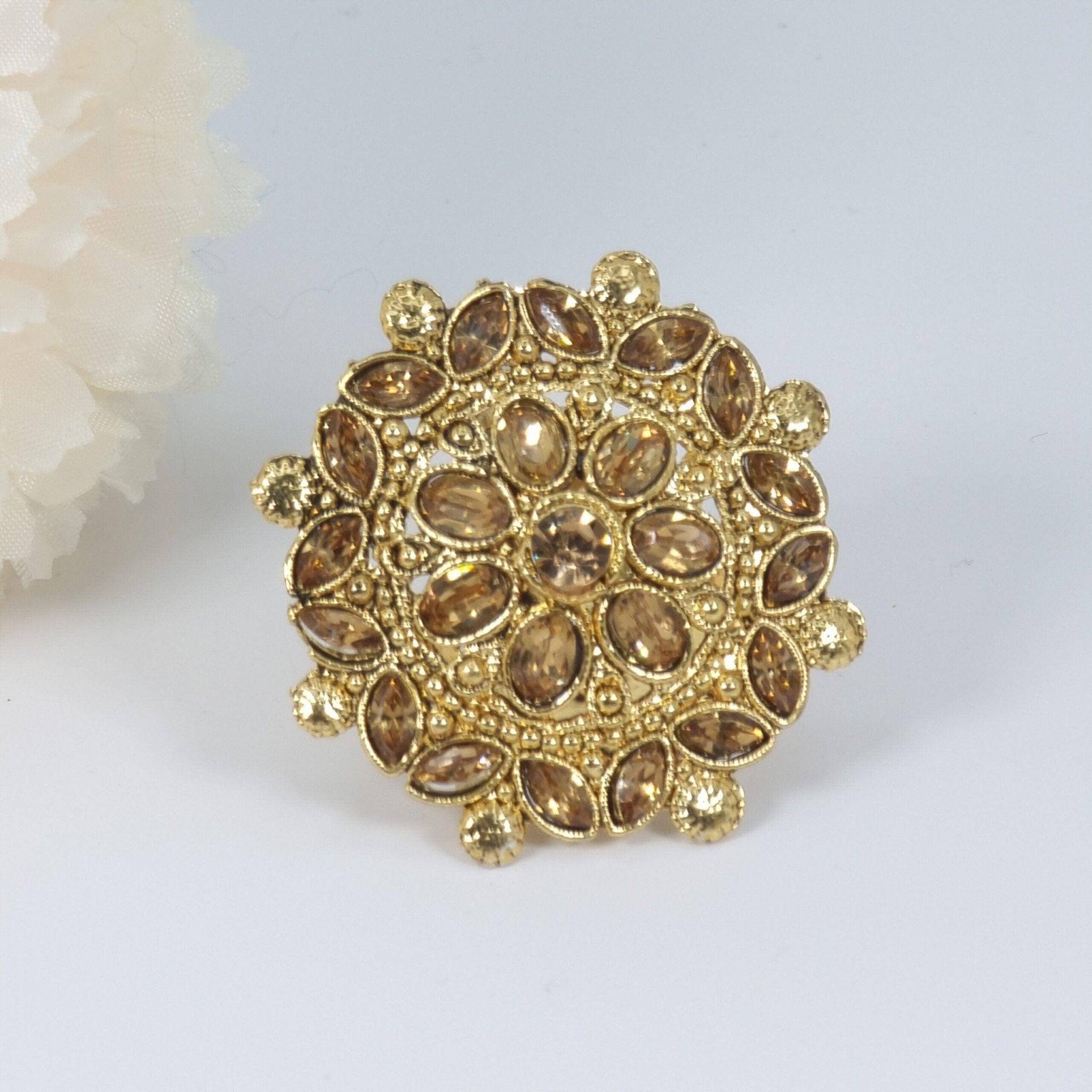 Antique Gold Mandala Statement Rings - Fancy Fab Jewels