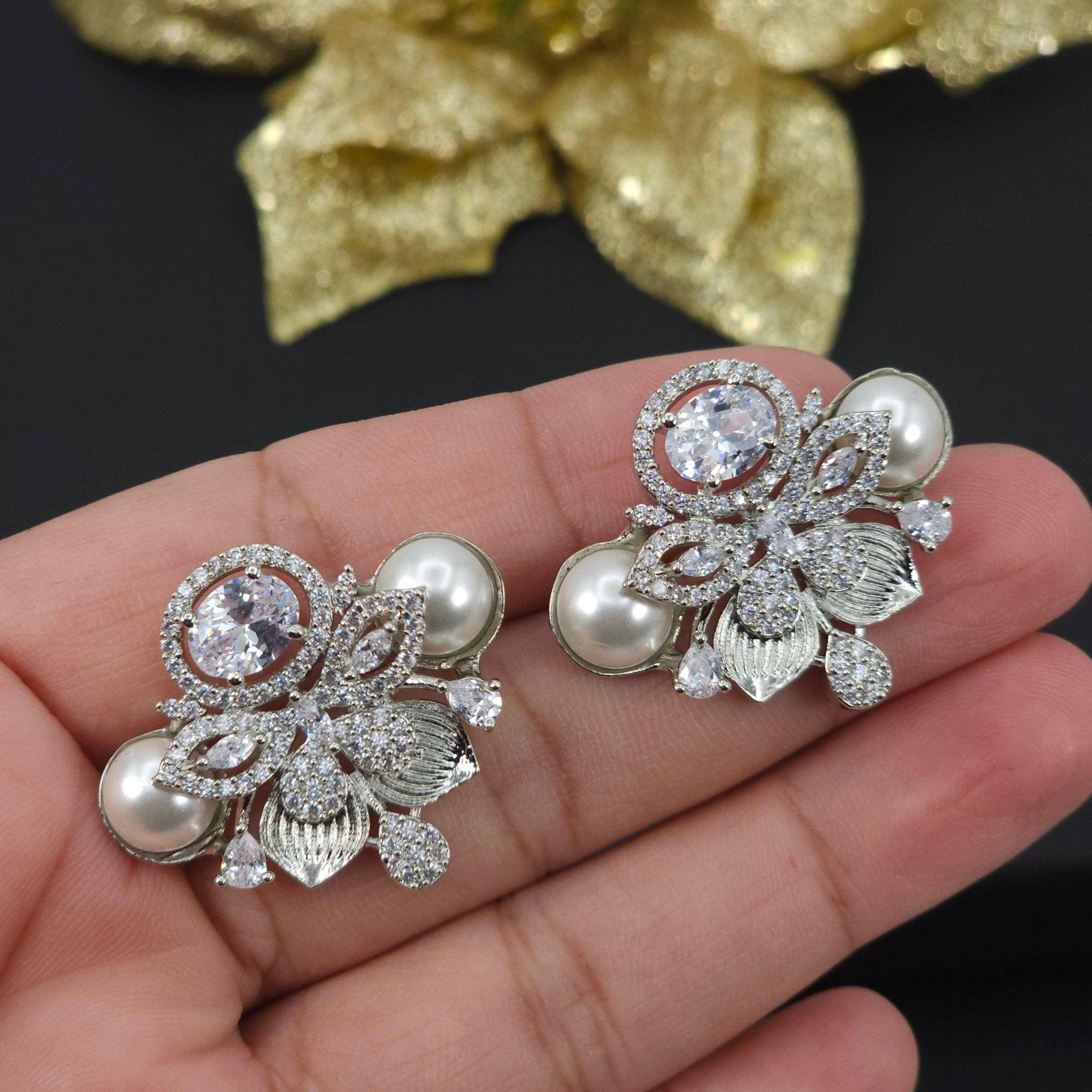 Mogra - American Diamond Stud Earrings - Fancy Fab Jewels