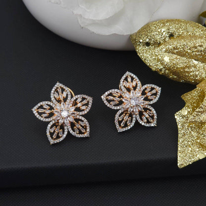 Flower style Silver AD Stud Earrings - Fancy Fab Jewels