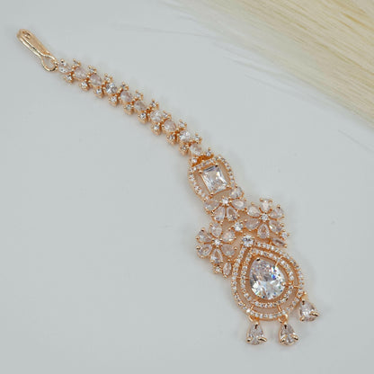 fancy fab Jewels Tikka Rosegold Veena CZ Mangtikka