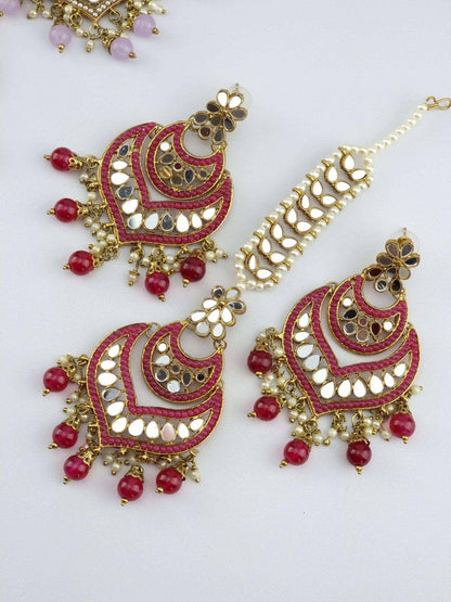 Antique Gold Mirror Chandbali Earrings Tikka Set - Fancy Fab Jewels