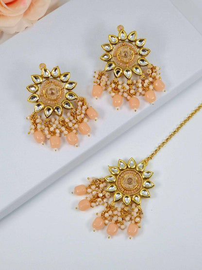 Beautiful Kundan Earrings and Maang Tikka Set - Fancy Fab Jewels