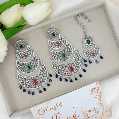 Haani American Diamond Large Earrings Tikka Set - Fancy Fab Jewels