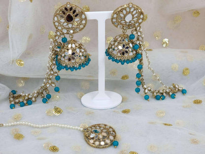 Sharon Earring and Tikka Set Teal - Fancy Fab Jewels