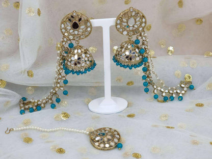 Sharon Earring and Tikka Set Teal - Fancy Fab Jewels