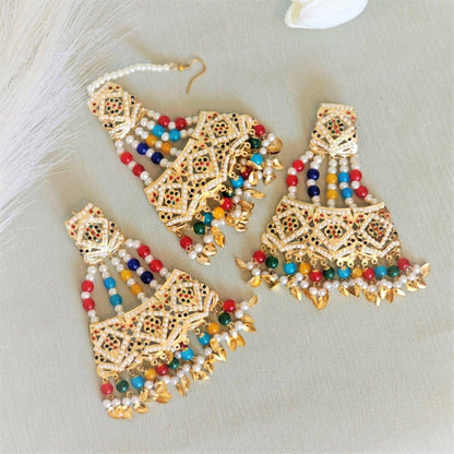 Heer - Jadau Earrings Tikka Set - Fancy Fab Jewels